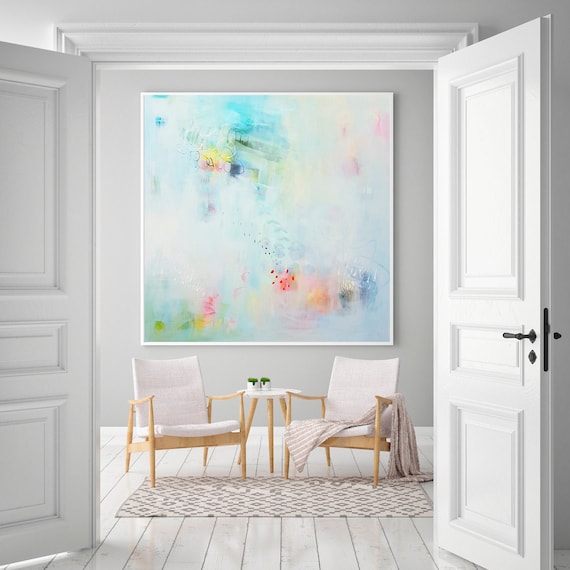 Light Blue Soft Pastel Wall Art Print Abstract Painting Giclee
