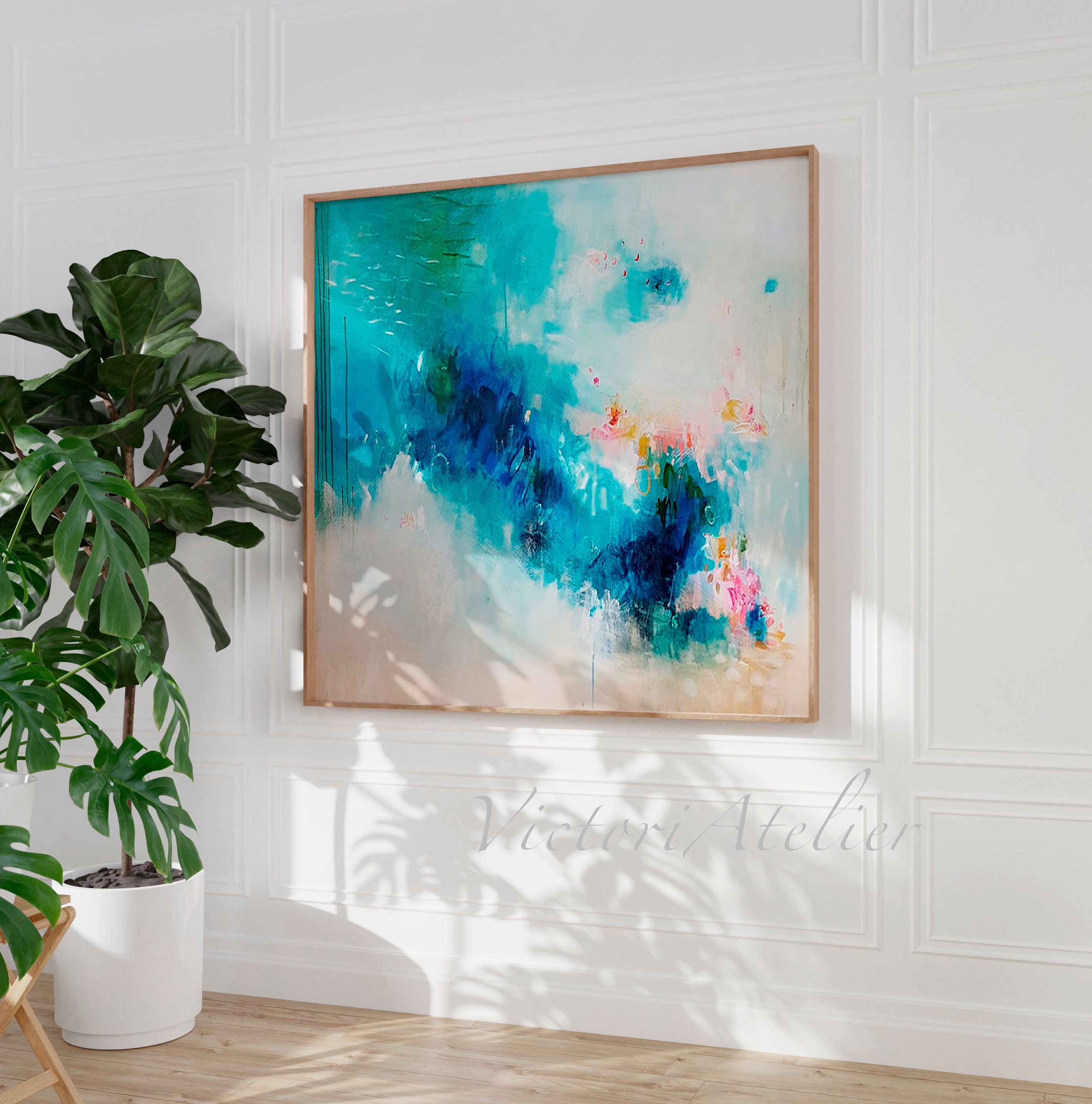 Extra Large Turquoise Abstract Art Print, Modern Giclée Canvas - Etsy