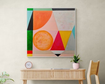 オリジナルの幾何学的抽象画、カラフルなモダンアート（40x40インチ