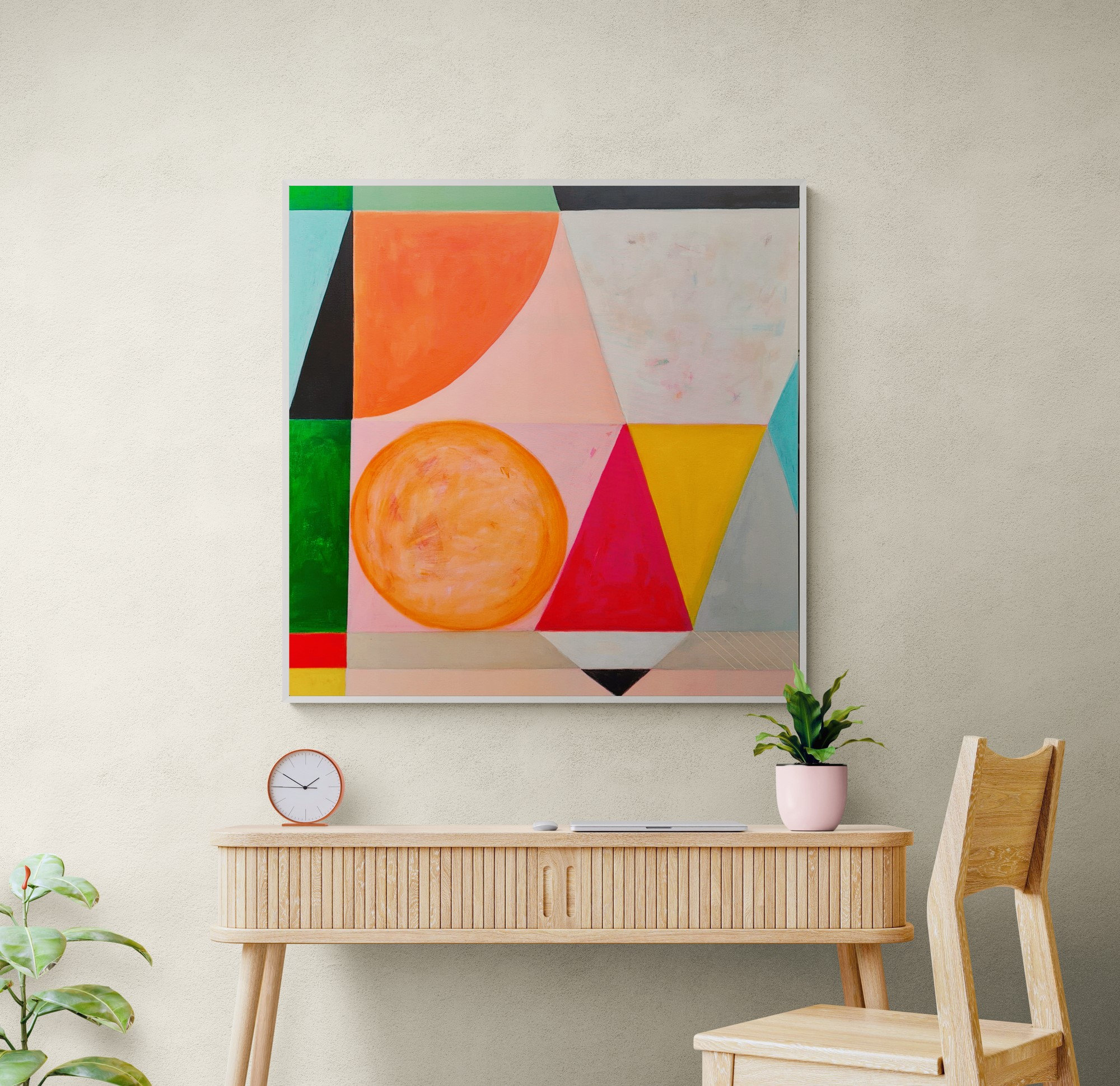 オリジナルの幾何学的抽象画、カラフルなモダンアート（40x40インチ