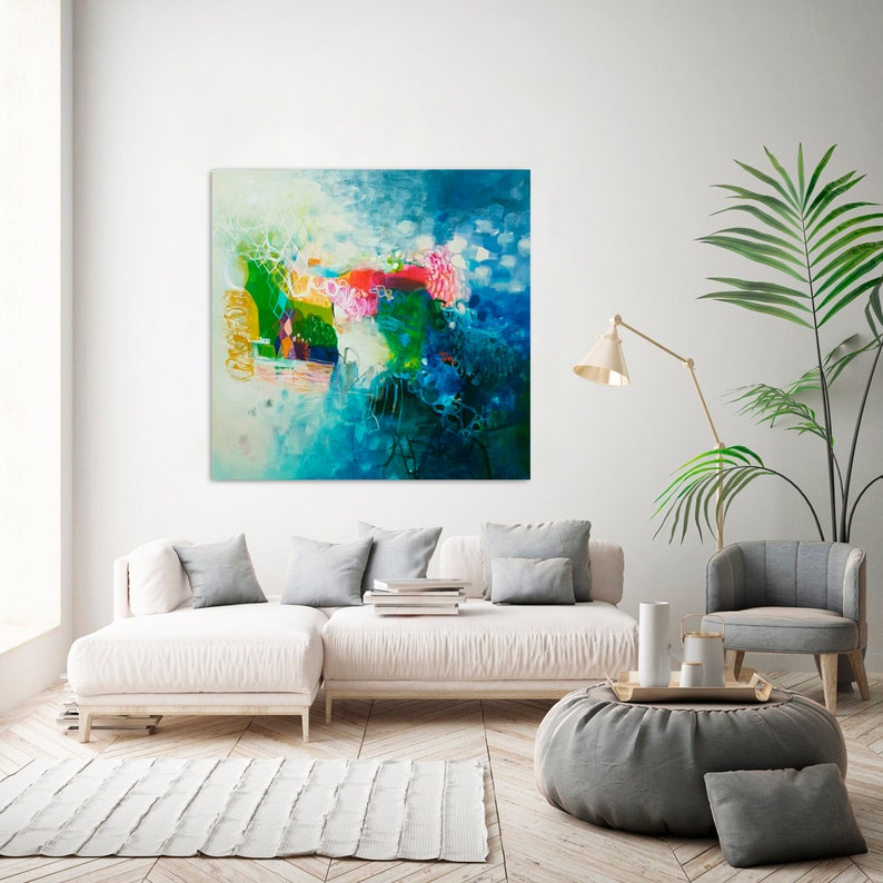 Abstract Modern Art Large Wall Art Blue and Green Art Etsy