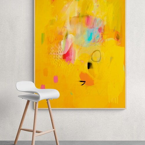Bright and Vibrant Yellow Wall Art Abstract Painting Print Etsy