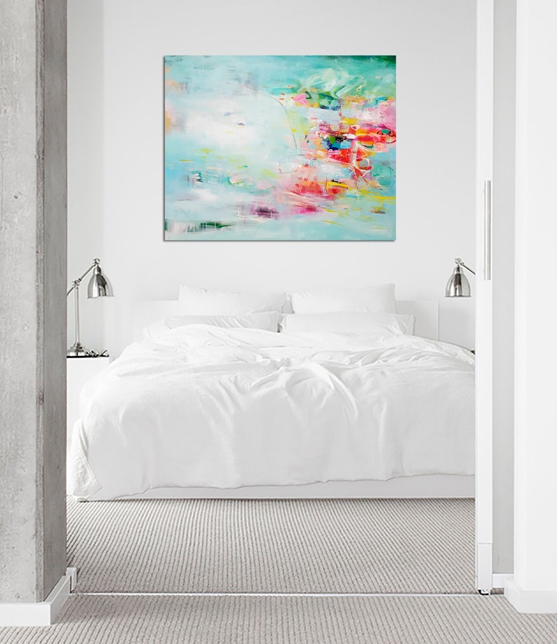 Mintgrönt abstrakt konsttryck, blågrön modern målning, giclée-reproduktion bild 4