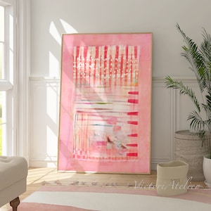Pastel light pink abstract painting print, Extra large Modern abstract art, Eclectic pink wall art living room decor, Vertical square art