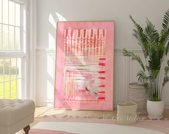 Pastel light pink abstract painting print, Extra large Modern abstract art, Eclectic pink wall art living room decor, Vertical square art