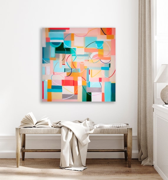 Original Abstract Painting, Multicolor Abstract Geometric Art on Canvas, 40  X 40 Inches Large Wall Art, Modern Wall Decor -  Canada