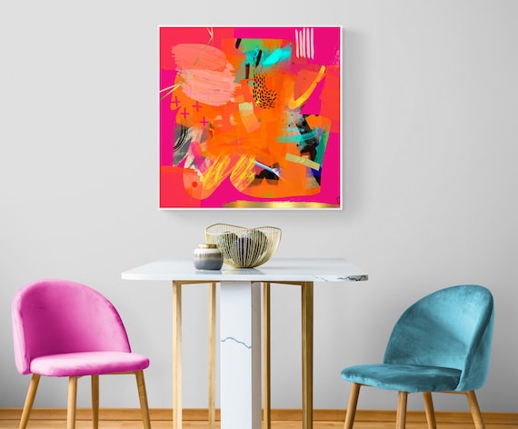 マゼンタオレンジの抽象画プリント、モダンな壁装飾 - Etsy 日本