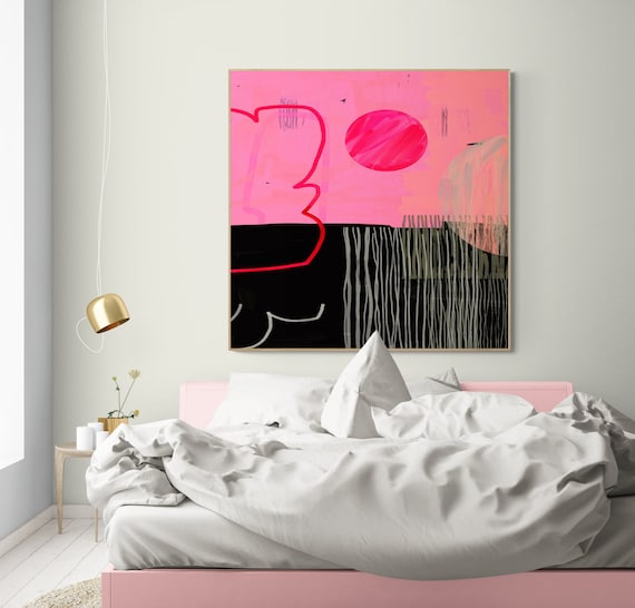 Abstract Wall Art Hot Pink and Black Art Wall Art Print
