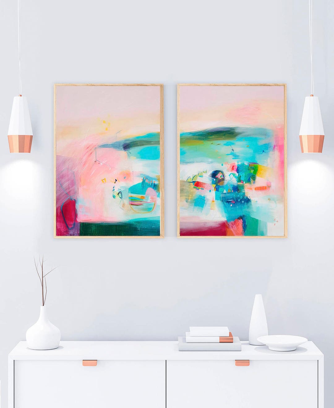 Pink Set of 2 Extra Large Giclee Prints, Large Abstract Wall Art, Pink ...