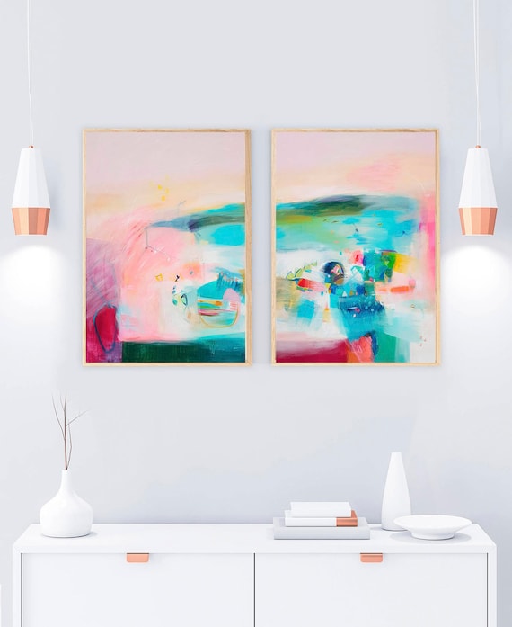 Extra Large Wall Art Set of Two Abstract Paintings 2 Canvas Prints