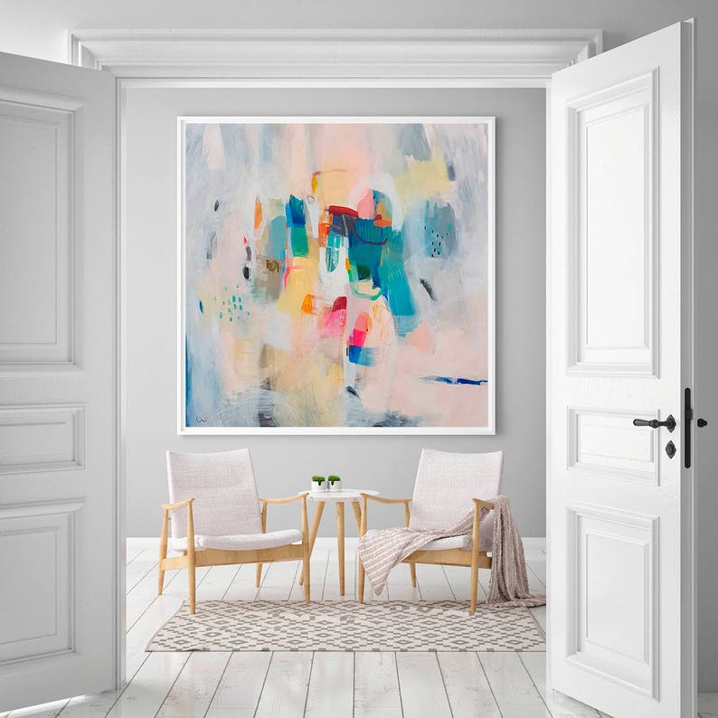 CLEARANCE wall art 42X42 inches on shops paper, Soft pastel wall art, abstract painting giclee print, large fine art print, modern abstract art,