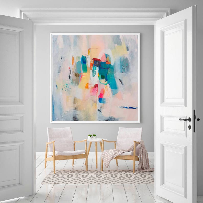 Soft pastel wall art abstract painting giclee print large image 0