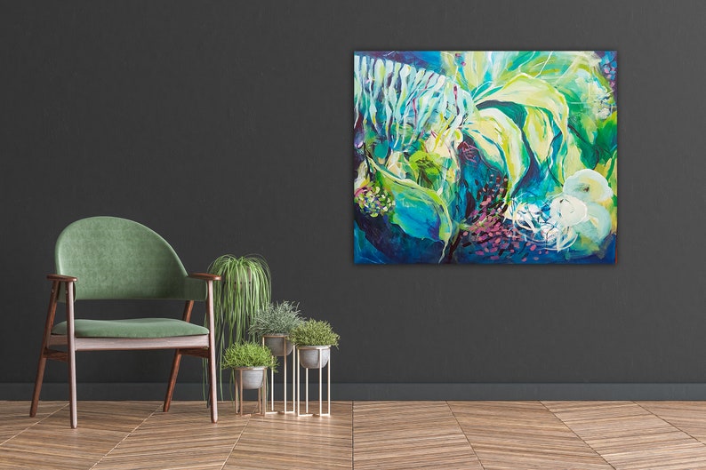 Green Tropical Wall Art Print Green and Blue Botanical Print Etsy