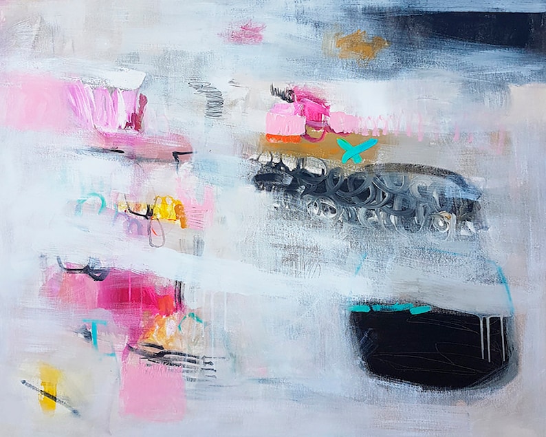 Black and Pink Abstract Art Print, Modern Wall Decor - Etsy