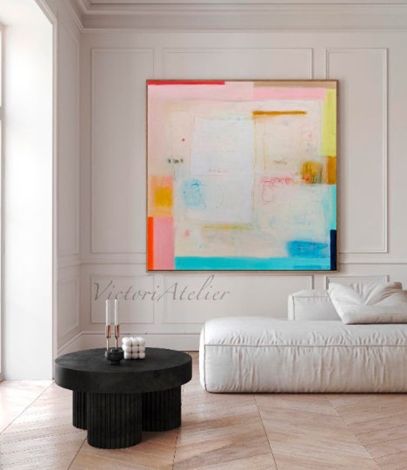 Impresión de pintura abstracta en colores pastel, lienzo extragrande para pared imagen 3