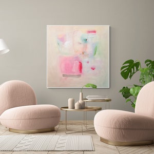 Impresión de pintura abstracta, arte abstracto minimalista beige rosa claro, decoración de pared moderna, arte de pared extra grande image 8