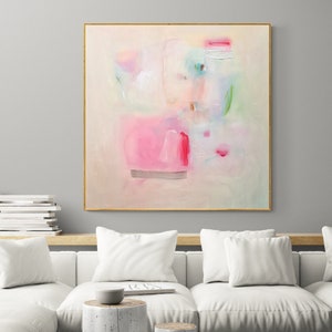 Impresión de pintura abstracta, arte abstracto minimalista beige rosa claro, decoración de pared moderna, arte de pared extra grande image 5