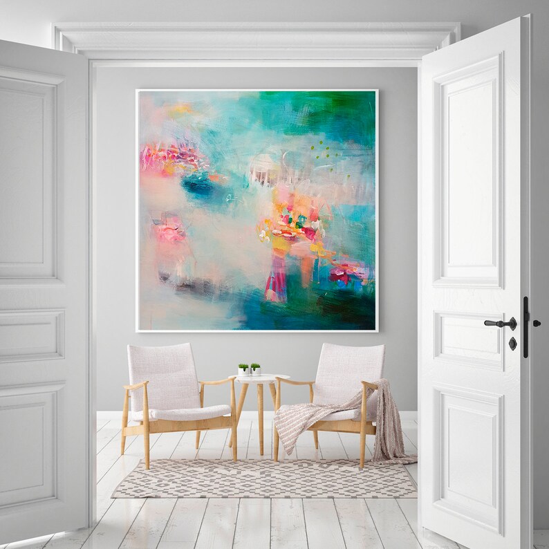 Blue Wall Art Abstract Print Large Giclee Print Teal and Etsy