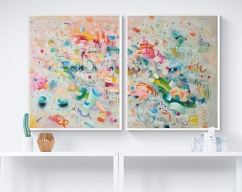 Abstract prints set, Set of 2  large prints, Joyful multicolor colorful Large art, Abstract painting, Abstract art, Extra large wall art