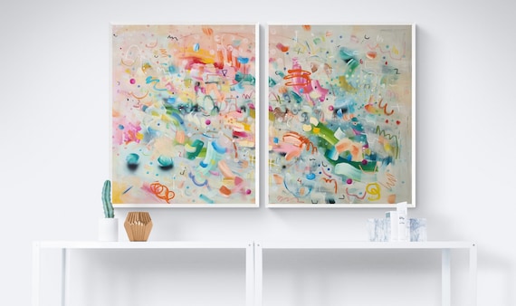 Abstract Prints Set Set of 2 Large Prints Joyful Multicolor - Etsy