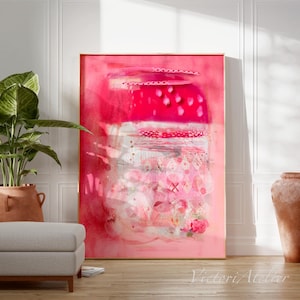 Vibrant pink wall art print, Bright pink magenta abstract painting , Extra large wall art painting print, Modern Canvas decor