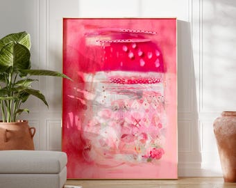 Abstrakte Malerei Magenta Pink, Druck auf Leinwand