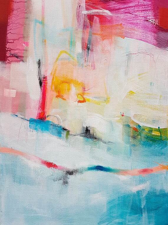 抽象画　青と白、ピンク 抽象画 青と白、ピンク Dance in the color. Love yourself