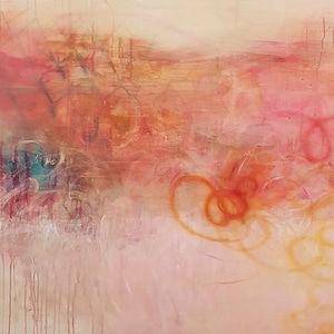 Burnt orange and pink abstract art print, Large abstract painting, Soft pastel colors minimalist artwork image 2