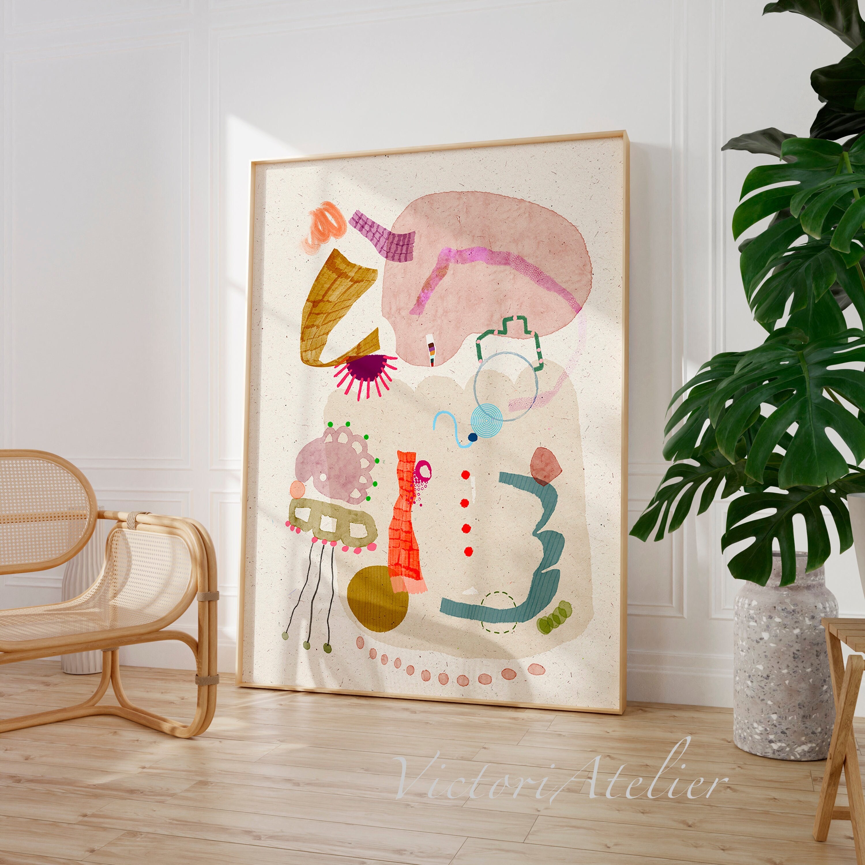 Abstract painting wall art, Multicolor large minimalist abstract art, Modern creative art, Trendy aesthetic large wall art, Watercolor print
