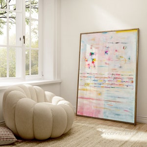 Stampa di pittura astratta, decorazione murale minimalista, arte astratta dai colori chiari e pastello, arte murale rosa blu