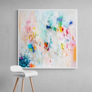 Abstract art painting print , White and multicolor Extra large wall art print, Canvas decor for living room, Art over coach sofa image 6