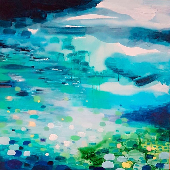 抽象画のプリント、青い風景、大きな抽象的な壁アート - Etsy 日本