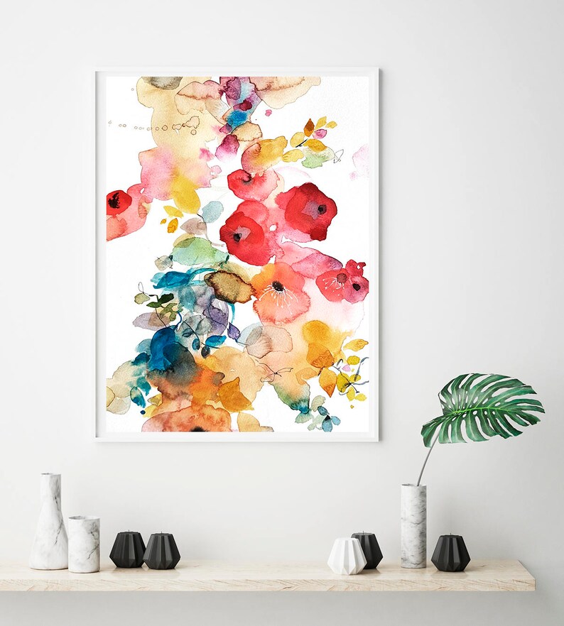 Floral Watercolor Art Print Modern Flowers Wall Art Colorful Etsy