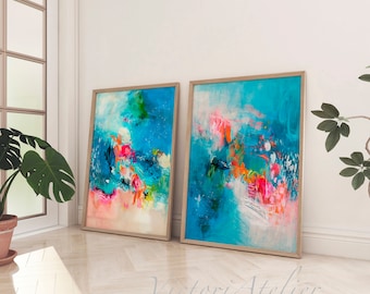 Türkis Abstrakter Giclée-Druck, leuchtend bunte Wandkunst