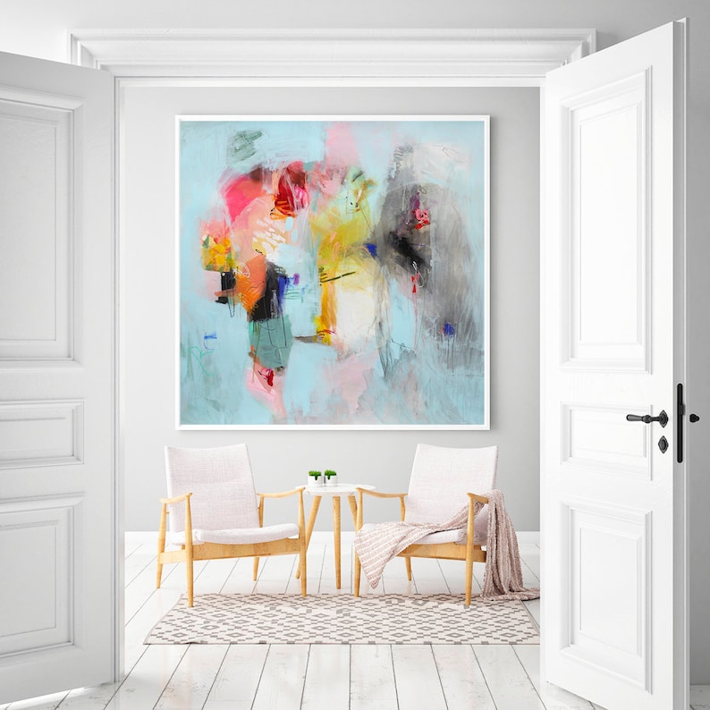 Abstract Print Light Blue Wall Art Large Abstract Art Etsy