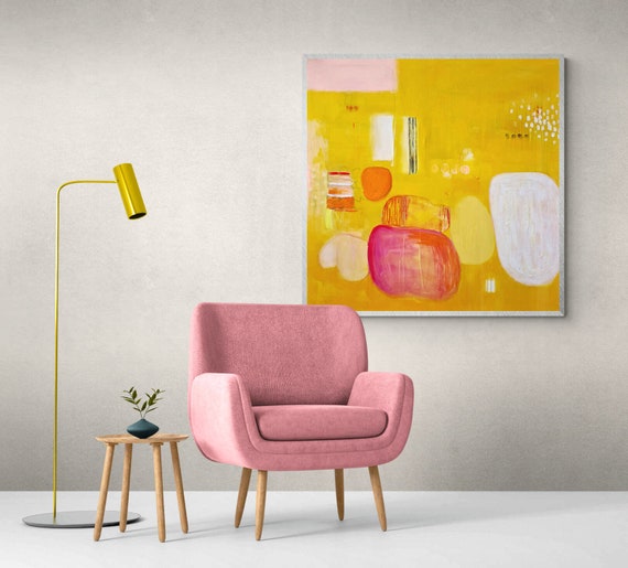 Yellow and Pink Wall Art Print Extra Large Abstract Print | Etsy