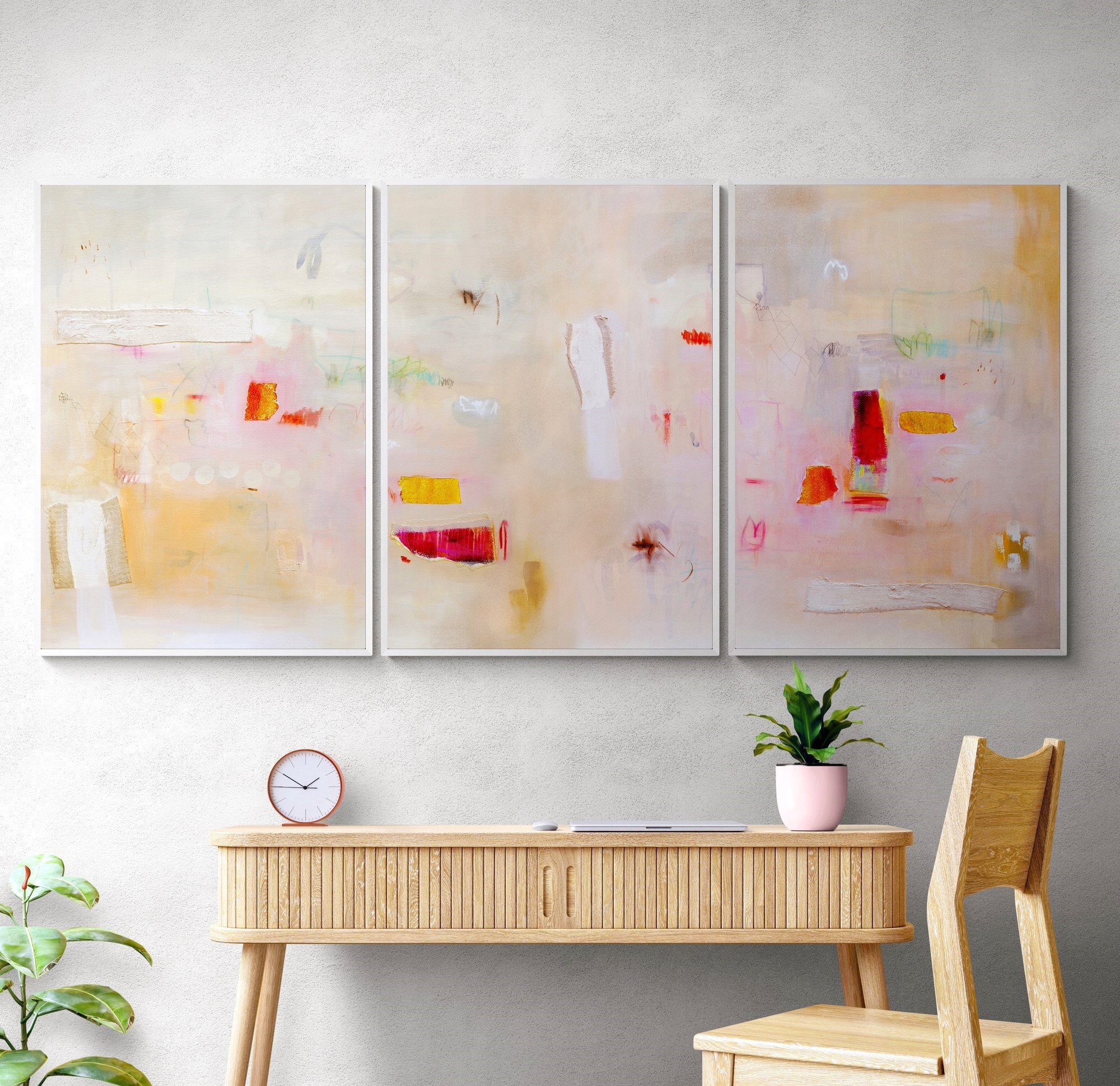 Abstract Prints Set, Set of 3 Large Prints, Beige Neutral Colors Large ...