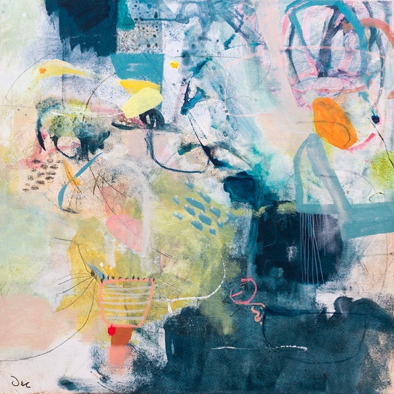 Abstrakte Wandkunst Blau-weiß-gold – Leinwanddruck 40,6x61 Cm, Ohne Rahmen