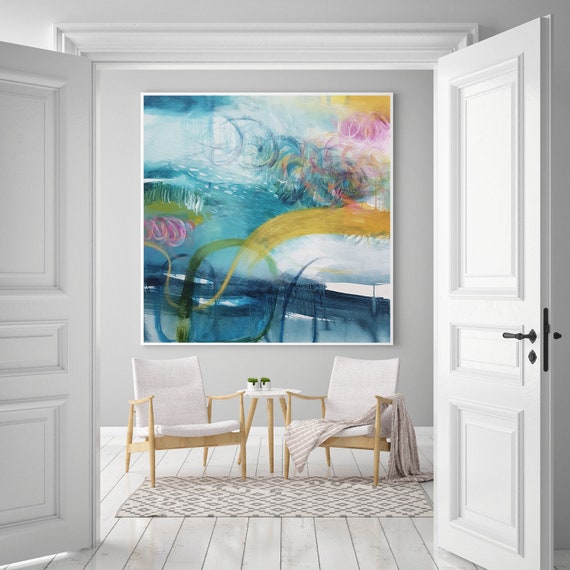 Große moderne abstrakte Kunst, blau und gelb für Wohnzimmer, große Wandkunst Malerei Malerei Große moderne abstrakte Kunst, blau und gelb für Wohnzimmer, große Wandkunst Malerei Malerei