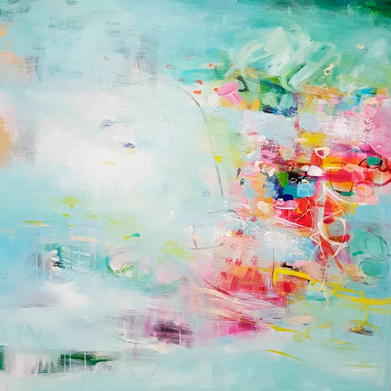 Mintgrönt abstrakt konsttryck, blågrön modern målning, giclée-reproduktion bild 5