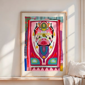 Bright bold and colorful abstract painting print, Hot pink multicolor Large maximalist abstract artwork, Eclectic modern wall art