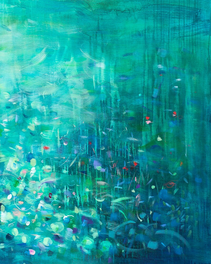 エメラルドグリーンの抽象画アートプリント、トロピカル絵画2枚セット