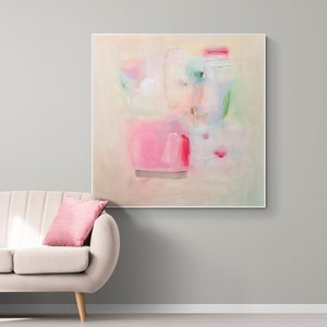 Impresión de pintura abstracta, arte abstracto minimalista beige rosa claro, decoración de pared moderna, arte de pared extra grande image 7