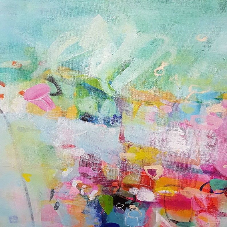 Mintgrönt abstrakt konsttryck, blågrön modern målning, giclée-reproduktion bild 10