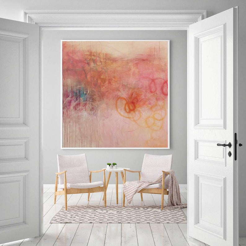 Burnt orange and pink abstract art print, Large abstract painting, Soft pastel colors minimalist artwork image 5