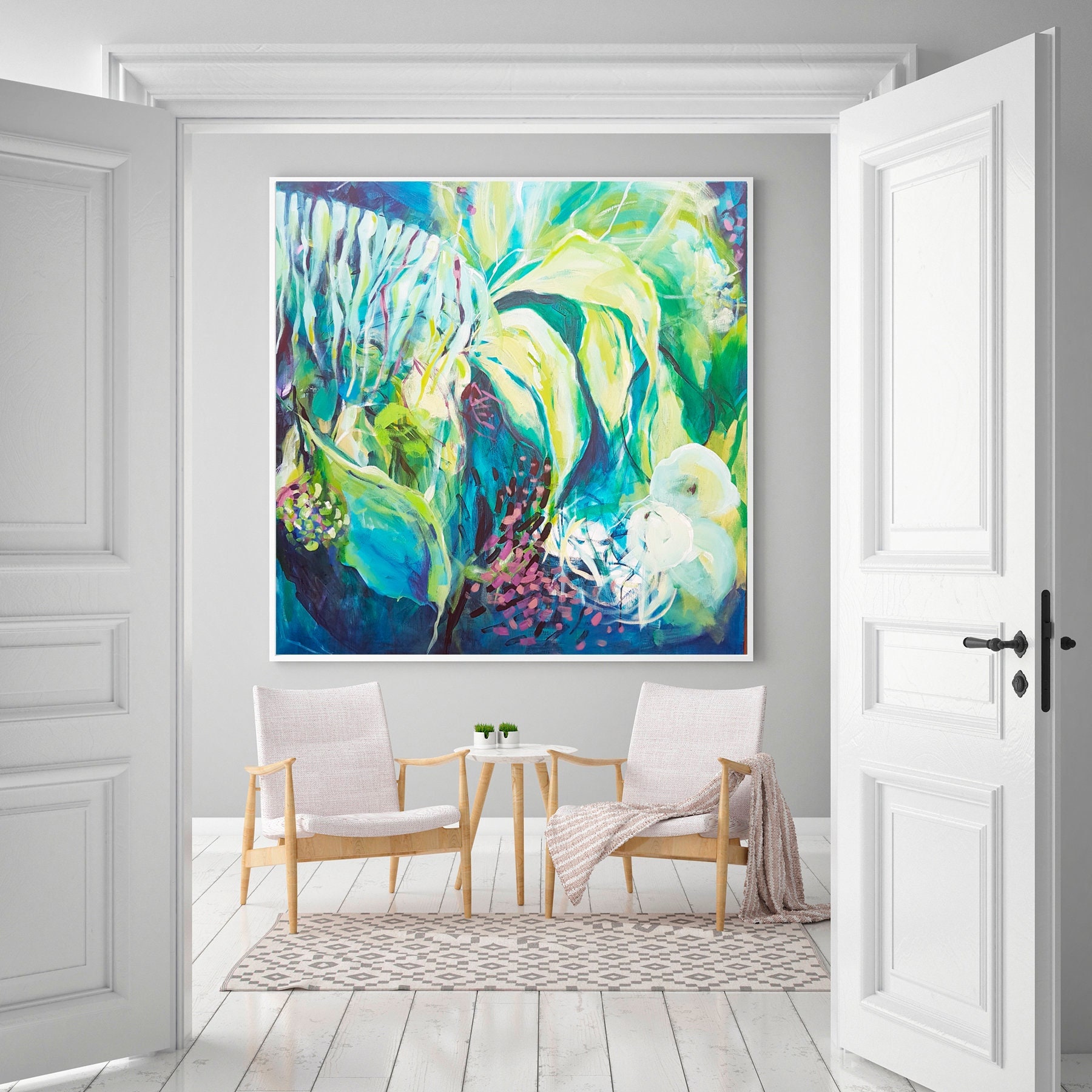 Green Tropical Abstract Wall Art Print, Green and Blue Botanical Print,  Extra Large Tropical Painting, Beach House Wall Decor - Etsy