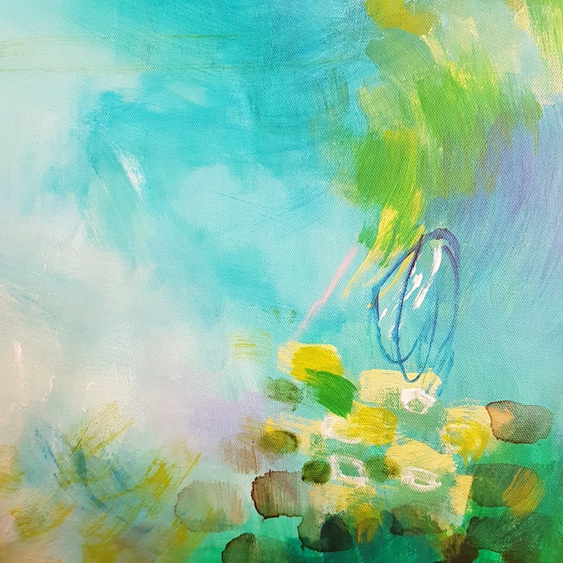 Teal aqua abstract print Large canvas wall art Teal wall | Etsy