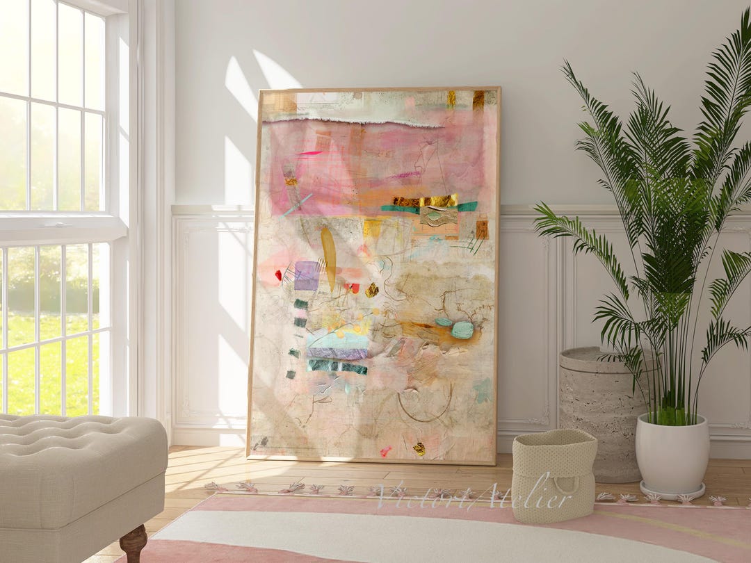 Impression de peinture abstraite, art multicolore pastel neutre, giclée