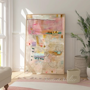 Abstrakte Malerei Druck, neutrale Farben große minimalistische abstrakte Kunst, moderne strukturierte Pastell mehrfarbig, trendige ästhetische große Wandkunst