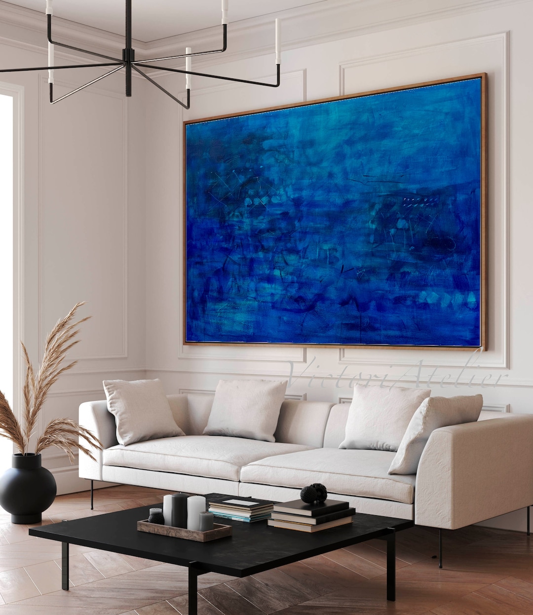 Abstract Painting Print, Blue Large Wall Art, Modern Minimalist